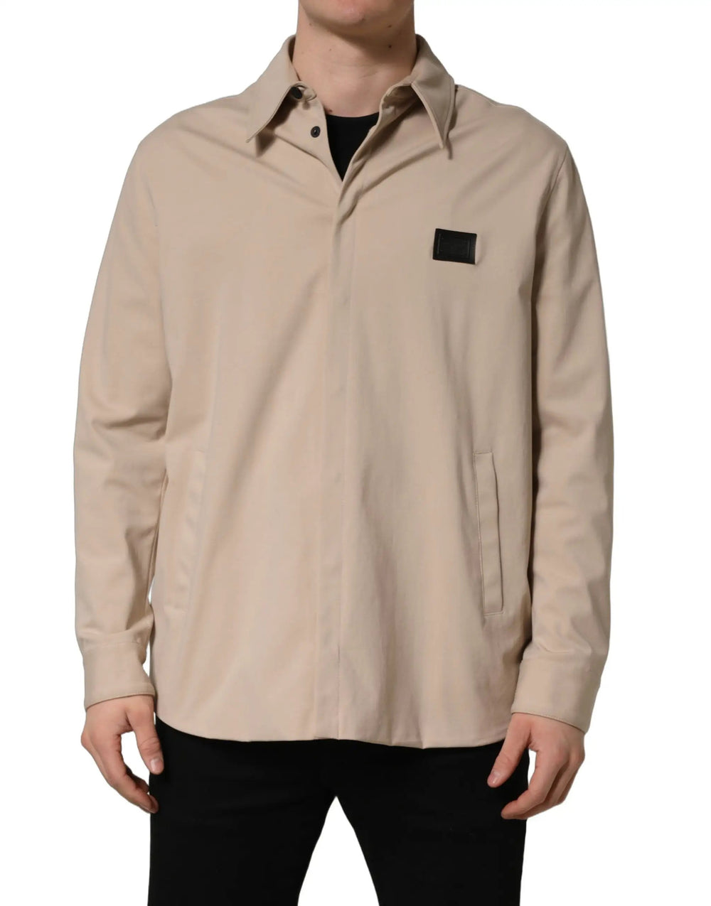 Dolce & Gabbana Sample Sale | Dolce & Gabbana Beige Logo Overshirt Cotton Men Casual Shirt - | Designer outlet