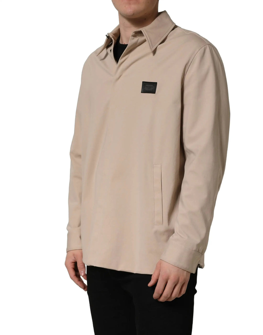 Dolce &amp; Gabbana Sample Sale | Dolce &amp; Gabbana Beige Logo Overshirt Cotton Men Casual Shirt - | Designer outlet