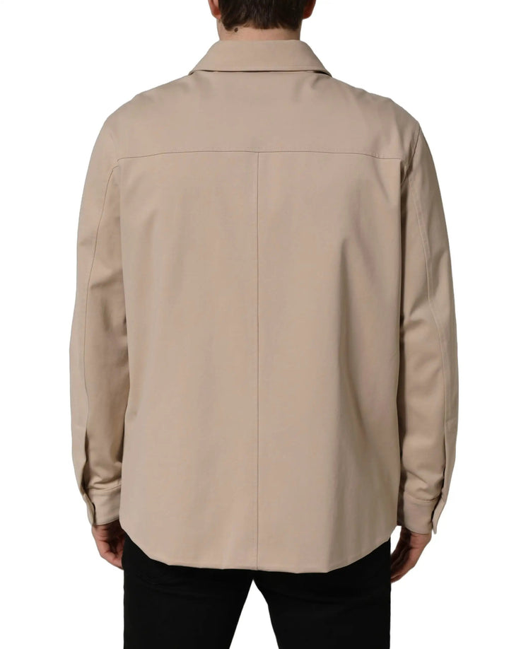Dolce &amp; Gabbana Sample Sale | Dolce &amp; Gabbana Beige Logo Overshirt Cotton Men Casual Shirt - | Designer outlet