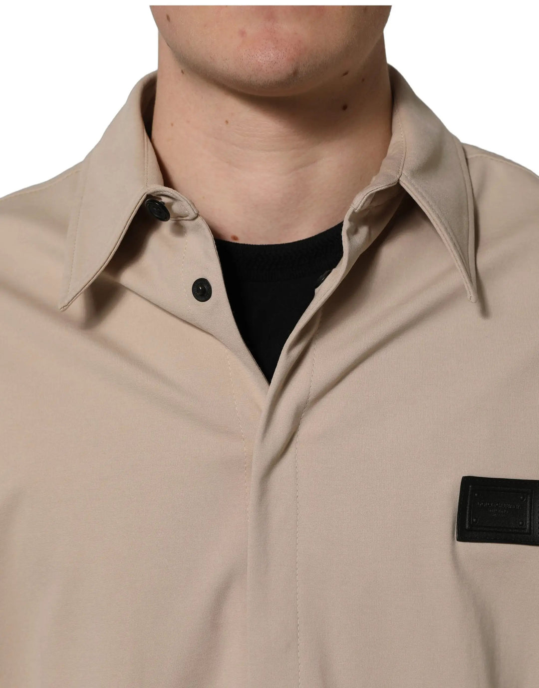 Dolce &amp; Gabbana Sample Sale | Dolce &amp; Gabbana Beige Logo Overshirt Cotton Men Casual Shirt - | Designer outlet