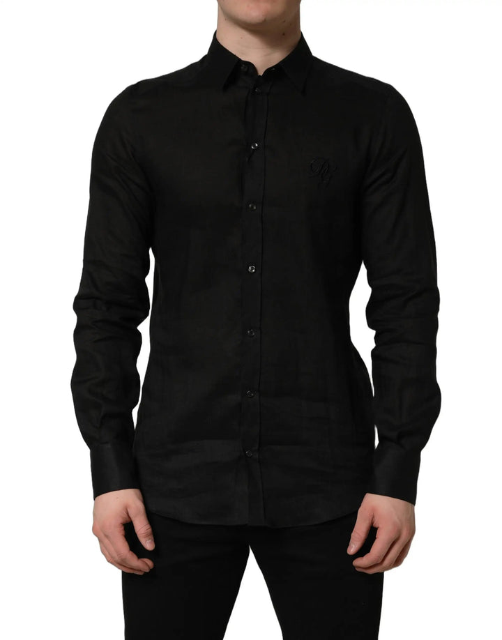 Dolce &amp; Gabbana Sample Sale | Dolce &amp; Gabbana Black MARTINI Long Sleeves Linen Dess Shirt - | Designer outlet