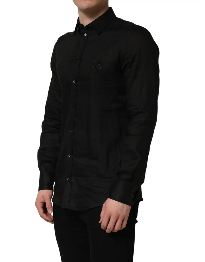 Dolce &amp; Gabbana Sample Sale | Dolce &amp; Gabbana Black MARTINI Long Sleeves Linen Dess Shirt - | Designer outlet