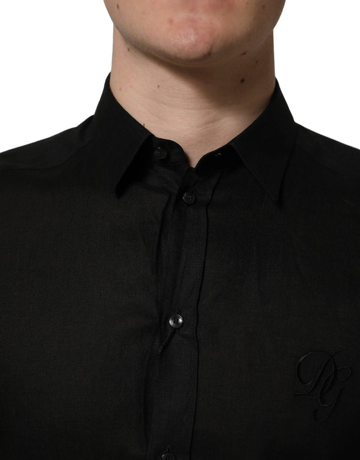Dolce &amp; Gabbana Sample Sale | Dolce &amp; Gabbana Black MARTINI Long Sleeves Linen Dess Shirt - | Designer outlet