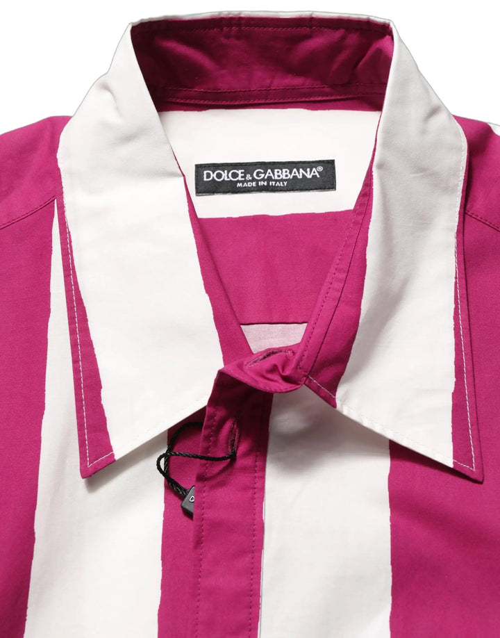 Dolce &amp; Gabbana Sample Sale | Dolce &amp; Gabbana White Maroon Striped Men Short Sleeves Shirt - | Designer outlet