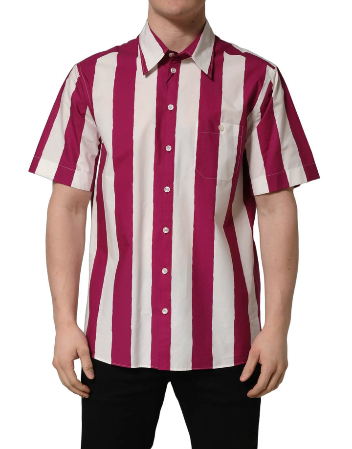 Dolce &amp; Gabbana Sample Sale | Dolce &amp; Gabbana White Maroon Striped Men Short Sleeves Shirt - | Designer outlet