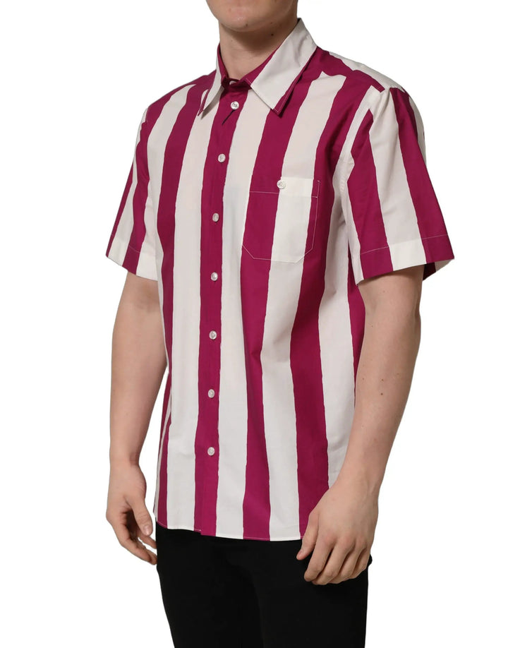 Dolce &amp; Gabbana Sample Sale | Dolce &amp; Gabbana White Maroon Striped Men Short Sleeves Shirt - | Designer outlet