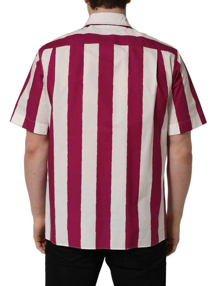 Dolce &amp; Gabbana Sample Sale | Dolce &amp; Gabbana White Maroon Striped Men Short Sleeves Shirt - | Designer outlet