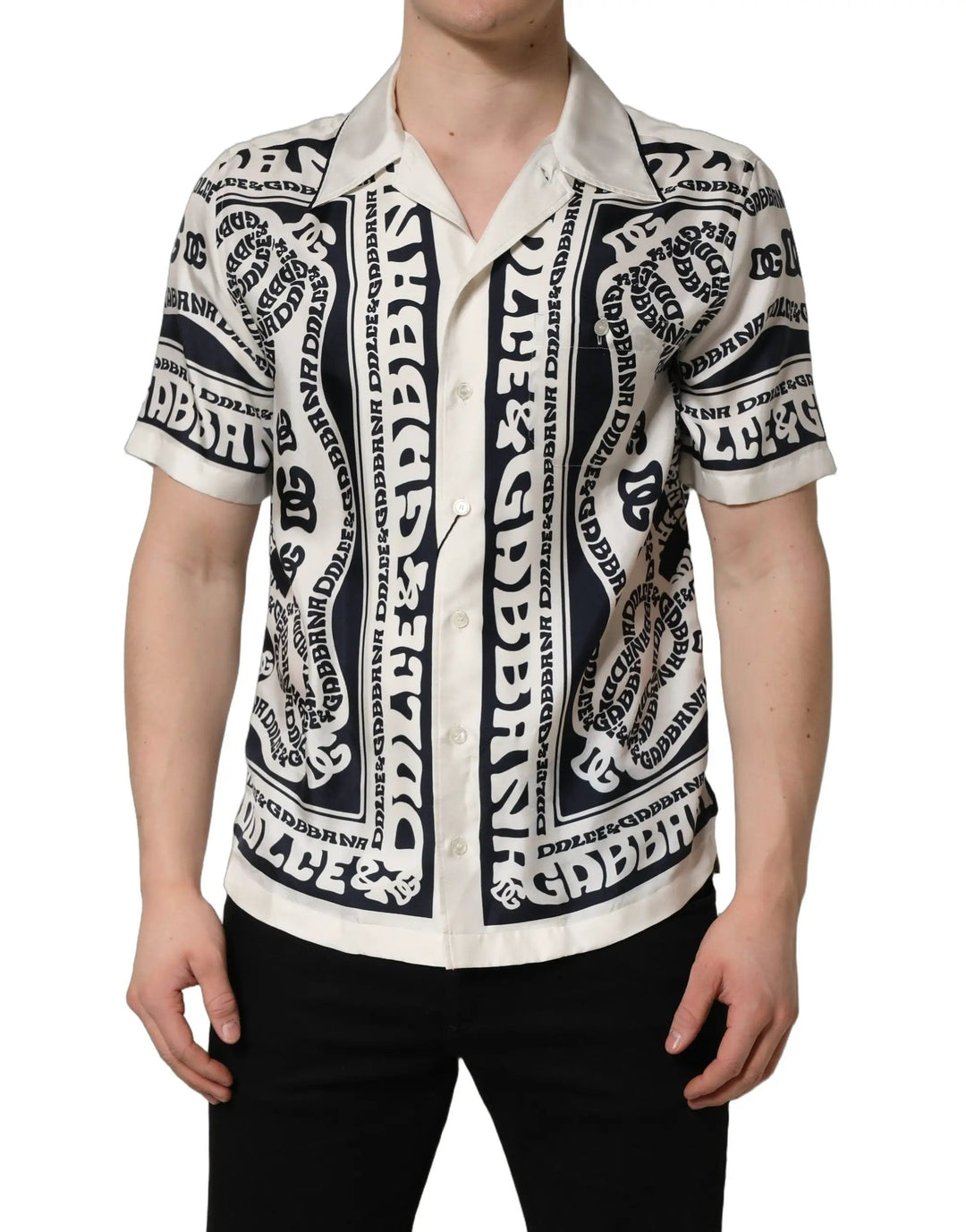 Dolce & Gabbana Sample Sale | Dolce & Gabbana Black White Logo Bandana Short Sleeves Shirt - | Designer outlet
