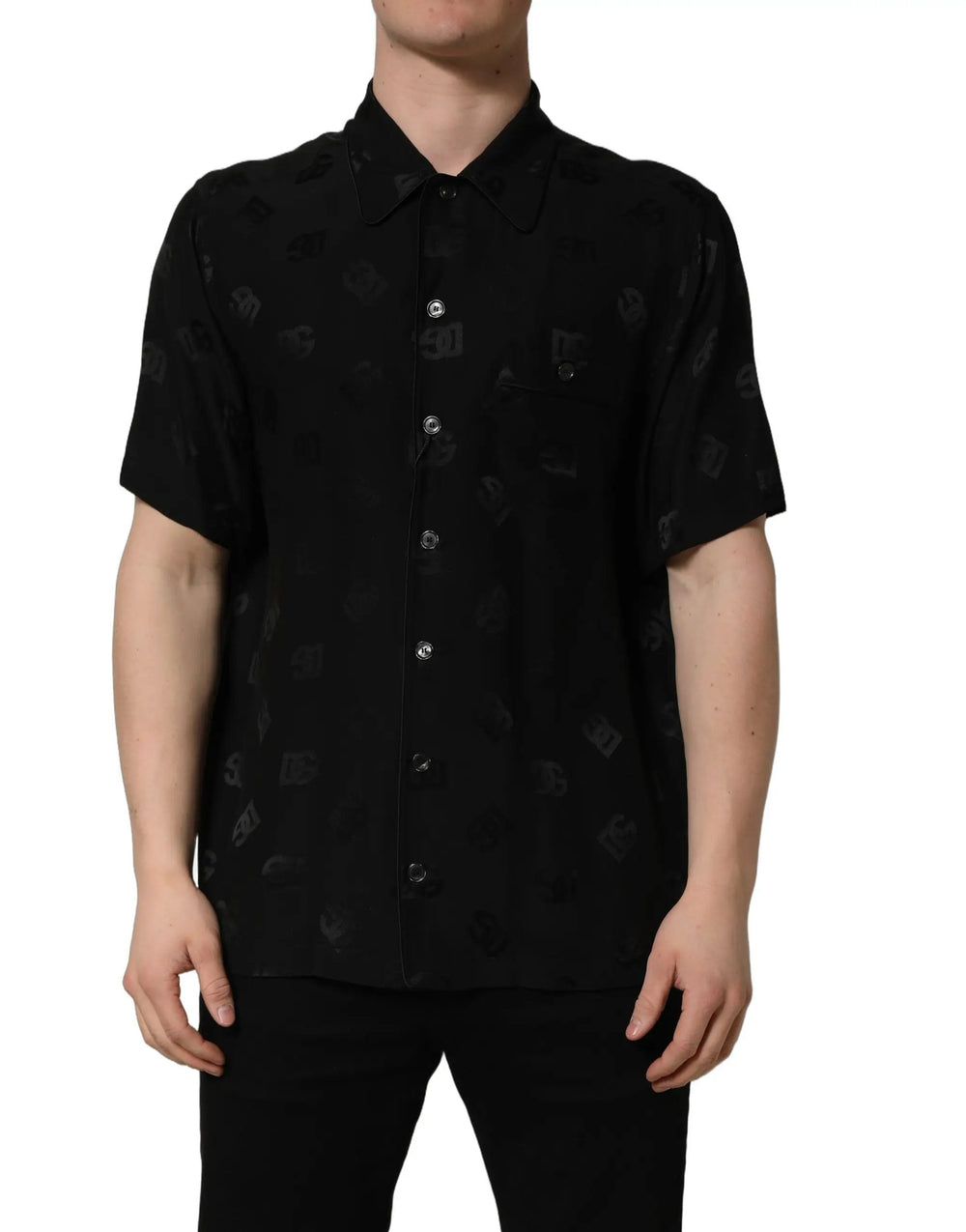 Dolce & Gabbana Sample Sale | Dolce & Gabbana Black Logo Monogram Short Sleeves Men Shirt - | Designer outlet