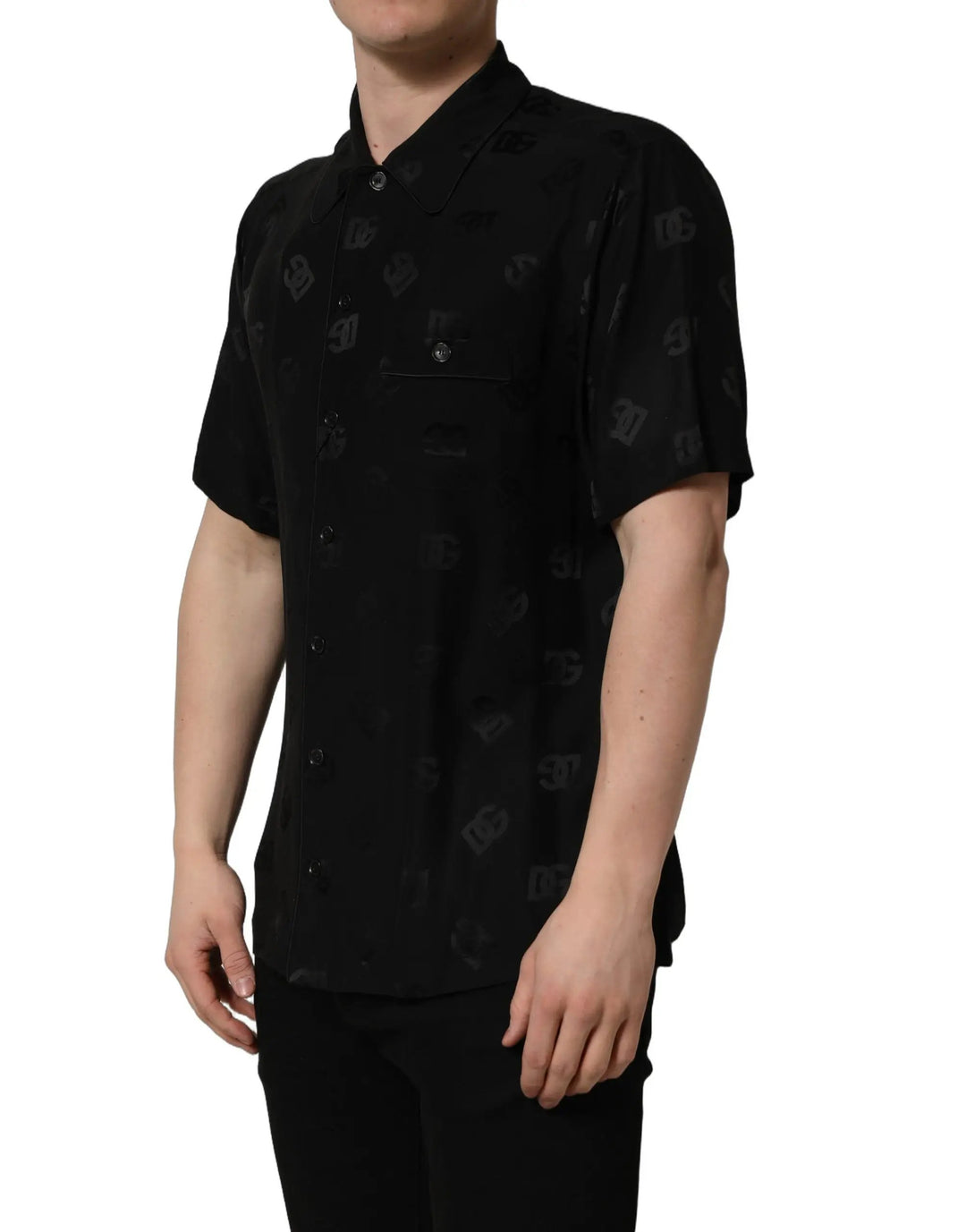Dolce &amp; Gabbana Sample Sale | Dolce &amp; Gabbana Black Logo Monogram Short Sleeves Men Shirt - | Designer outlet
