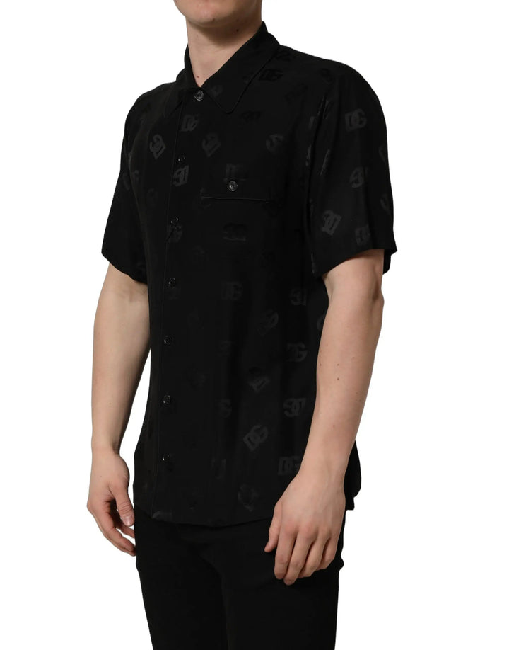 Dolce &amp; Gabbana Sample Sale | Dolce &amp; Gabbana Black Logo Monogram Short Sleeves Men Shirt - | Designer outlet