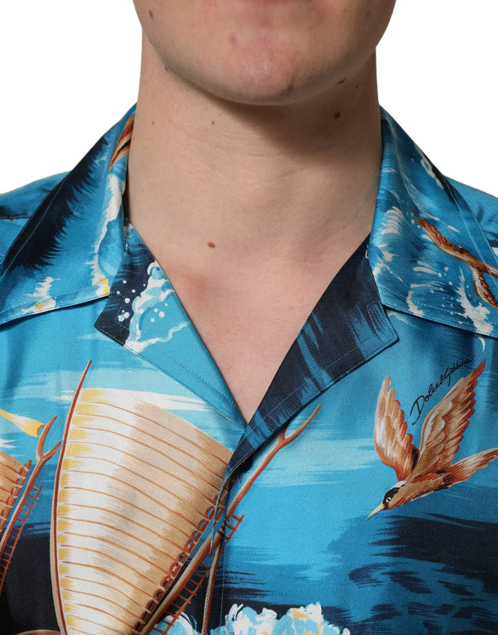 Dolce &amp; Gabbana Sample Sale | Dolce &amp; Gabbana Blue Silk Twill Hawaiian GraphicPrint Shirt - | Designer outlet