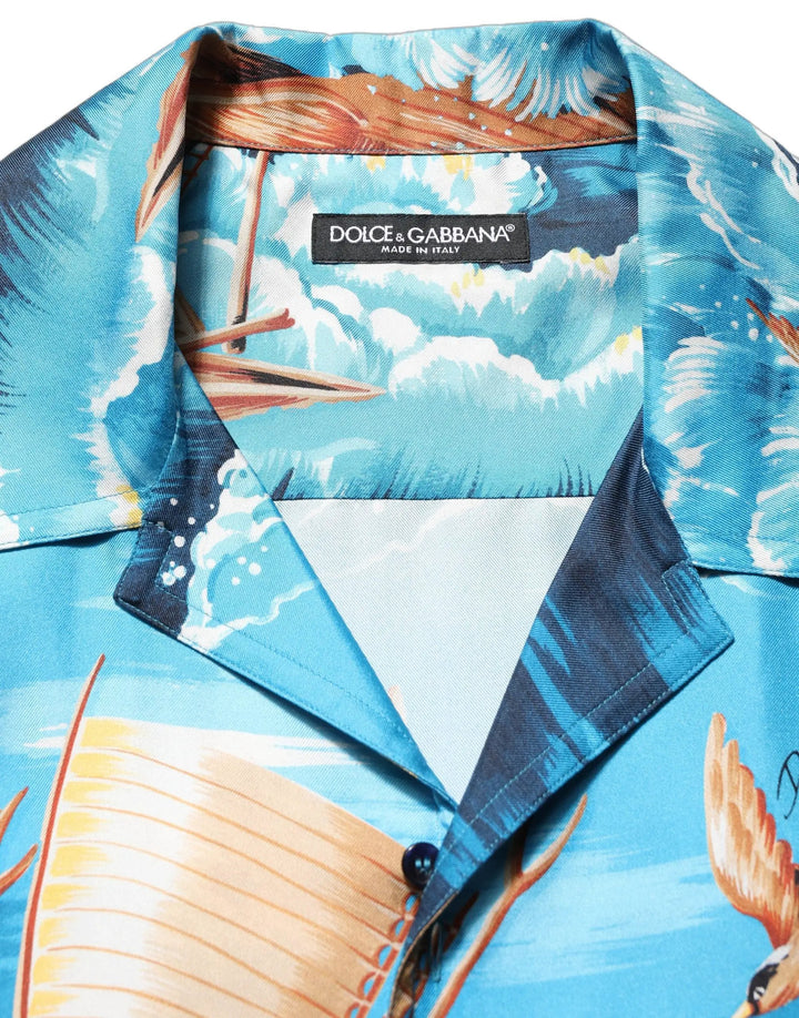 Dolce &amp; Gabbana Sample Sale | Dolce &amp; Gabbana Blue Silk Twill Hawaiian GraphicPrint Shirt - | Designer outlet