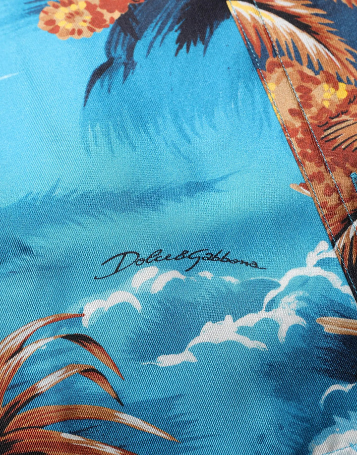 Dolce &amp; Gabbana Sample Sale | Dolce &amp; Gabbana Blue Silk Twill Hawaiian GraphicPrint Shirt - | Designer outlet