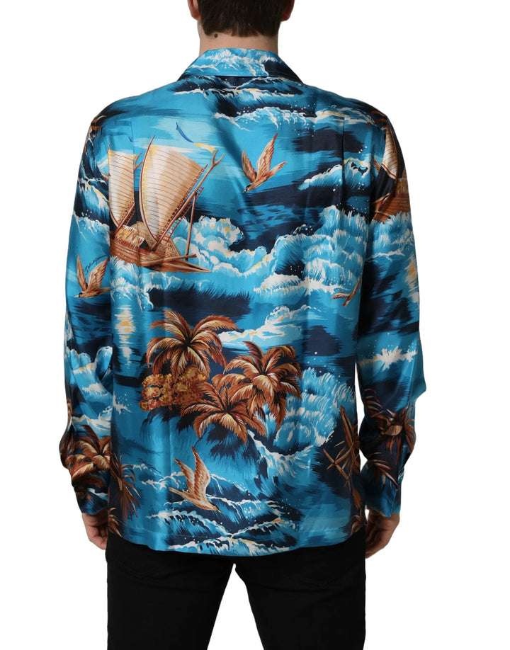 Dolce &amp; Gabbana Sample Sale | Dolce &amp; Gabbana Blue Silk Twill Hawaiian GraphicPrint Shirt - | Designer outlet