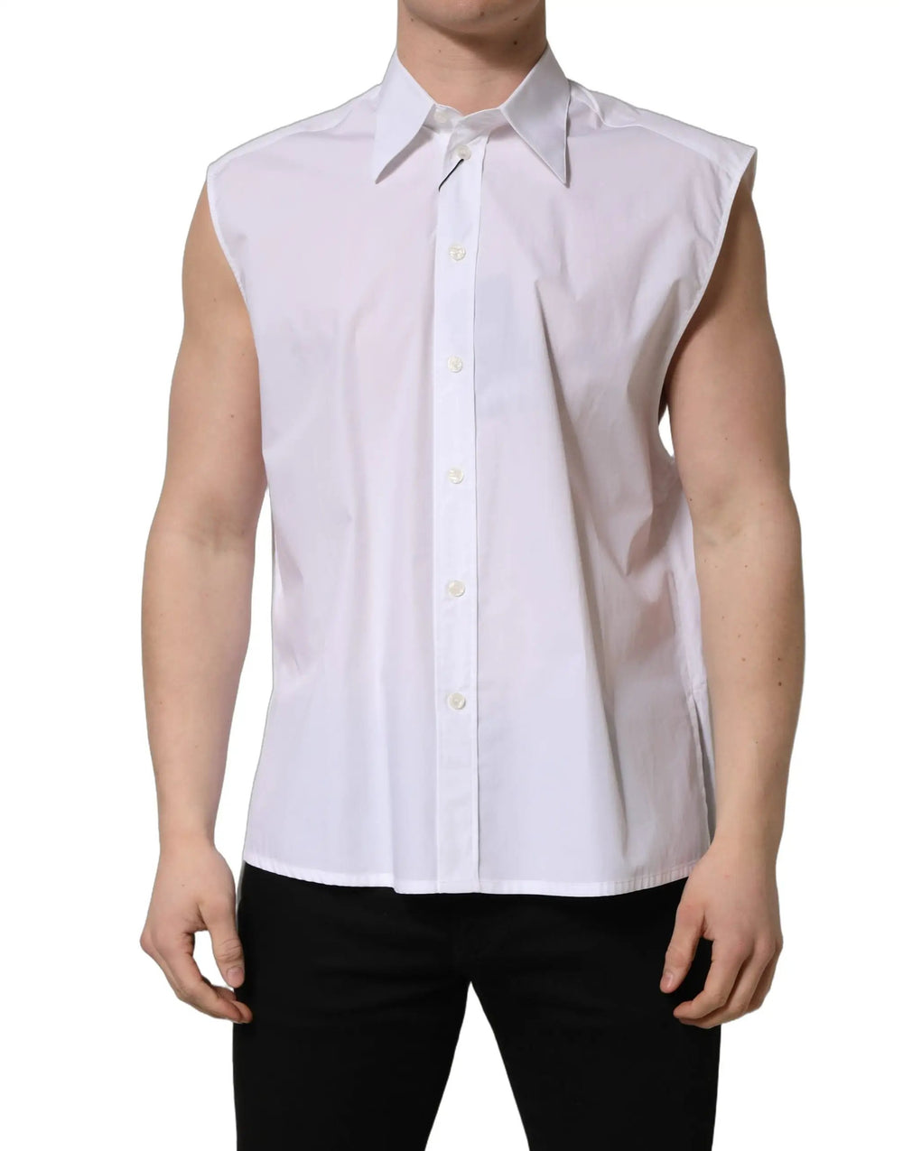 Dolce & Gabbana Sample Sale | Dolce & Gabbana White Cotton Sleeveless Formal Dress Shirt - | Designer outlet
