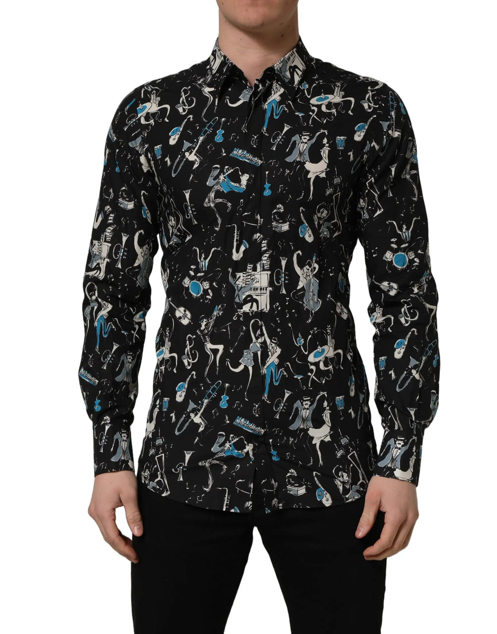 Dolce & Gabbana Sample Sale | Dolce & Gabbana Black Jazz Club Cotton GOLD Fit Dress Shirt - | Designer outlet