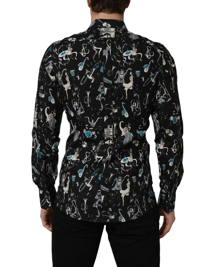 Dolce &amp; Gabbana Sample Sale | Dolce &amp; Gabbana Black Jazz Club Cotton GOLD Fit Dress Shirt - | Designer outlet