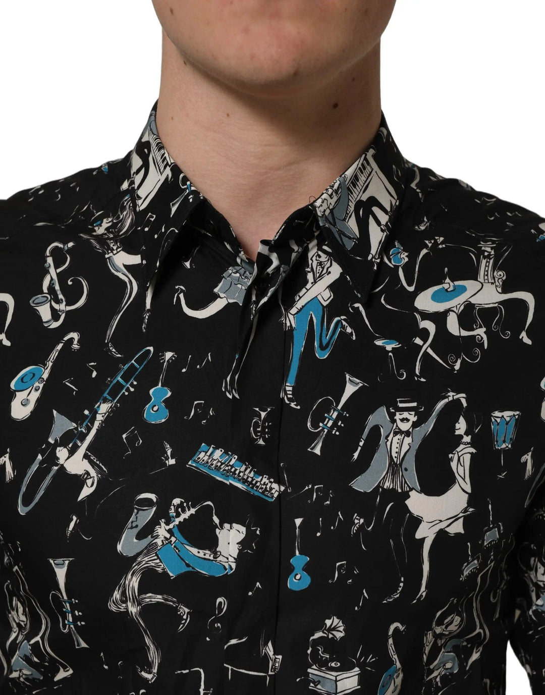 Dolce &amp; Gabbana Sample Sale | Dolce &amp; Gabbana Black Jazz Club Cotton GOLD Fit Dress Shirt - | Designer outlet
