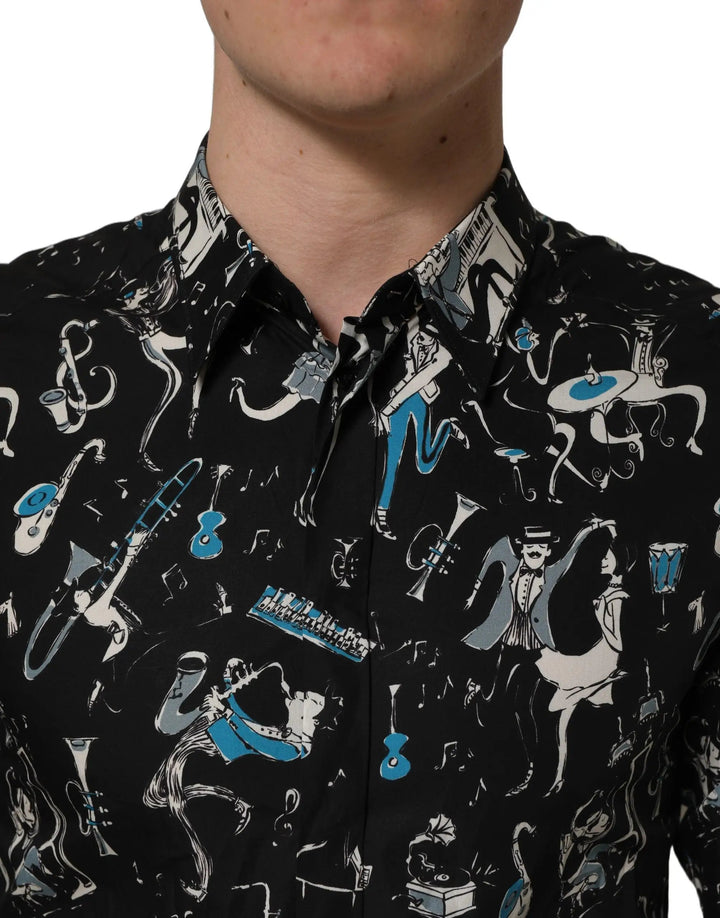 Dolce &amp; Gabbana Sample Sale | Dolce &amp; Gabbana Black Jazz Club Cotton GOLD Fit Dress Shirt - | Designer outlet