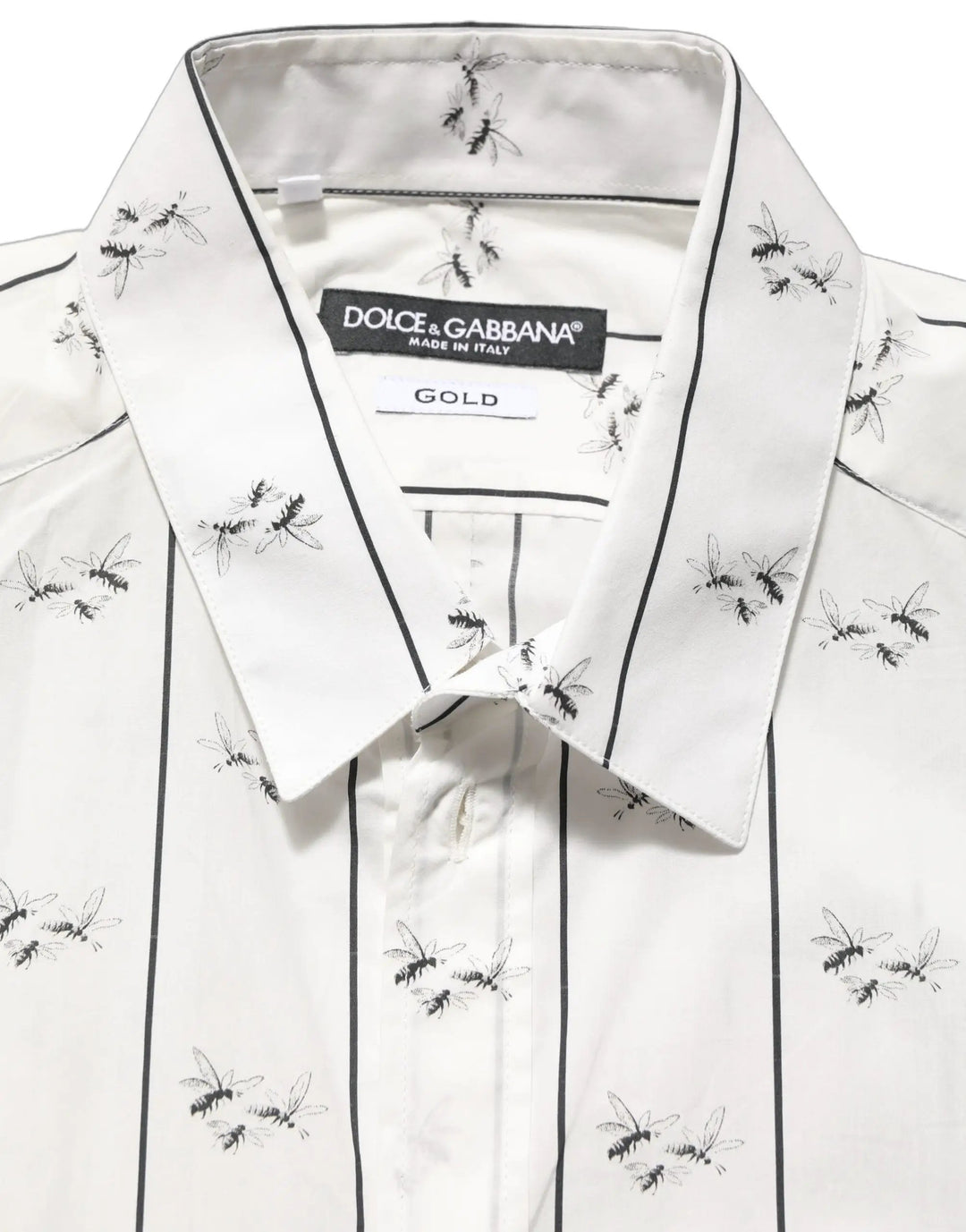 Dolce &amp; Gabbana Sample Sale | Dolce &amp; Gabbana White Bee Print Cotton GOLD Fit Dress Shirt - | Designer outlet