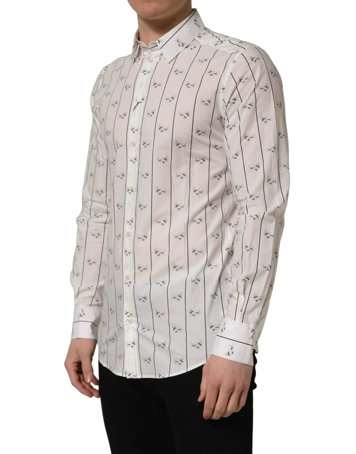 Dolce &amp; Gabbana Sample Sale | Dolce &amp; Gabbana White Bee Print Cotton GOLD Fit Dress Shirt - | Designer outlet