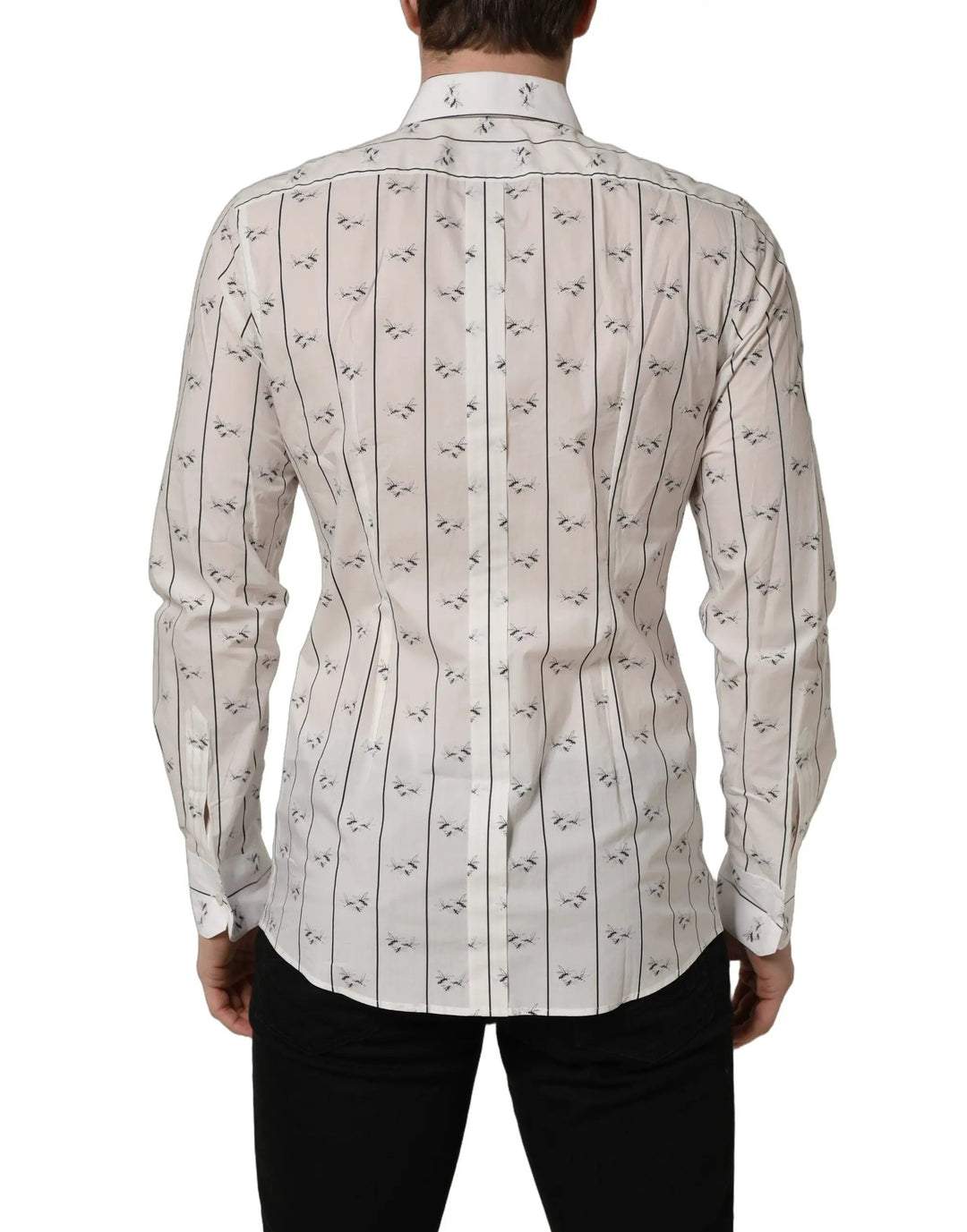 Dolce &amp; Gabbana Sample Sale | Dolce &amp; Gabbana White Bee Print Cotton GOLD Fit Dress Shirt - | Designer outlet