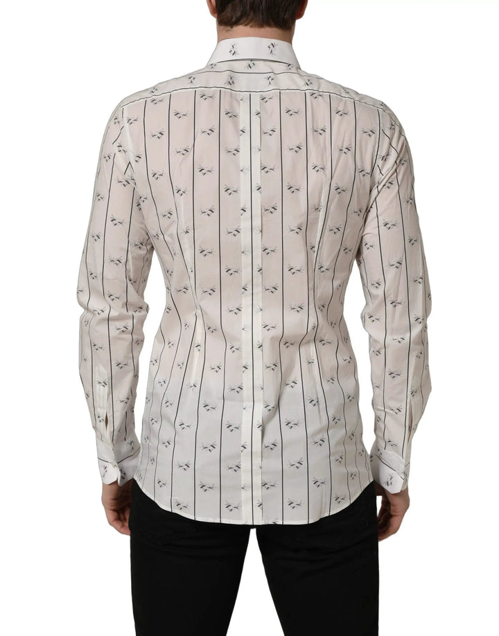 Dolce &amp; Gabbana Sample Sale | Dolce &amp; Gabbana White Bee Print Cotton GOLD Fit Dress Shirt - | Designer outlet