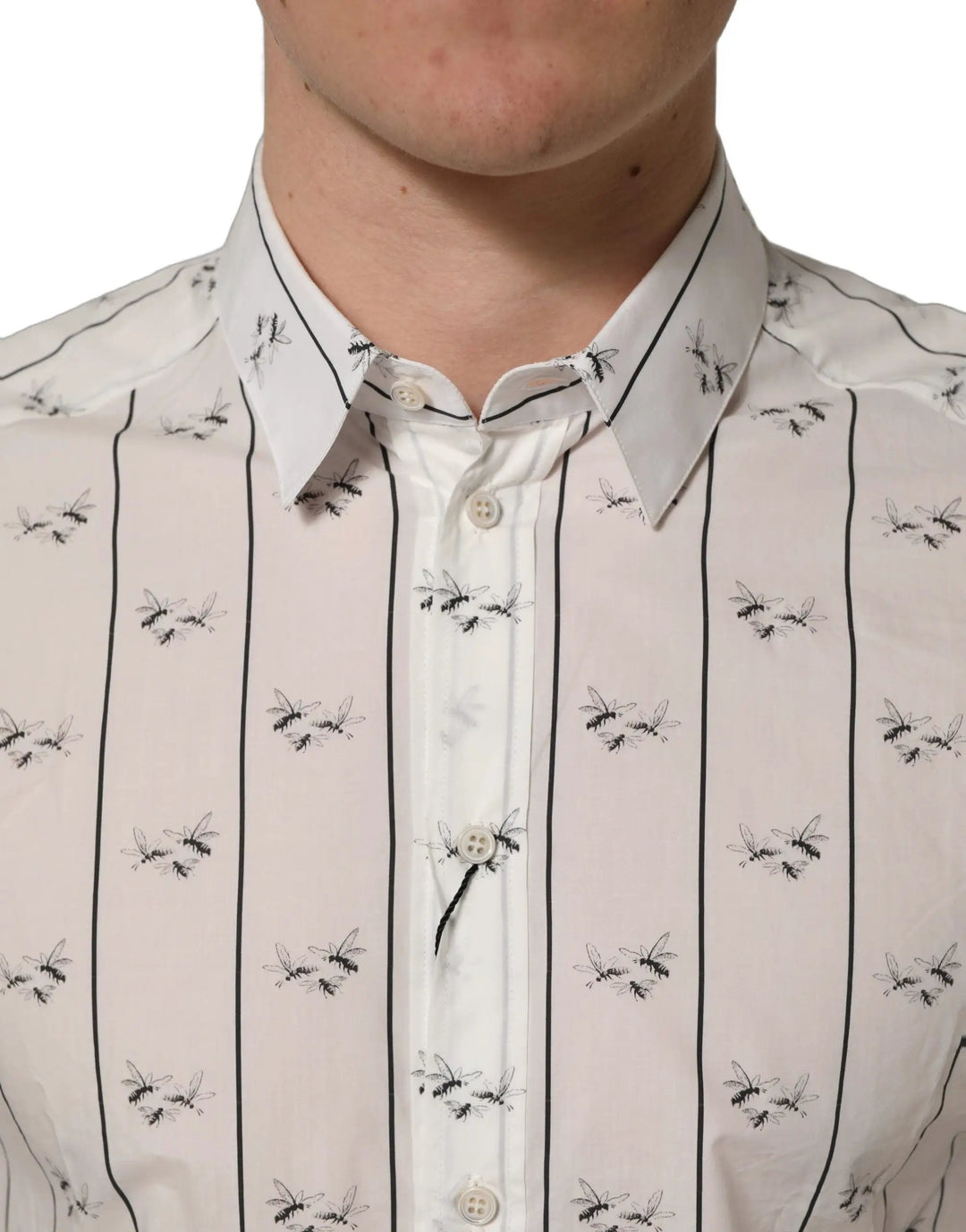 Dolce &amp; Gabbana Sample Sale | Dolce &amp; Gabbana White Bee Print Cotton GOLD Fit Dress Shirt - | Designer outlet