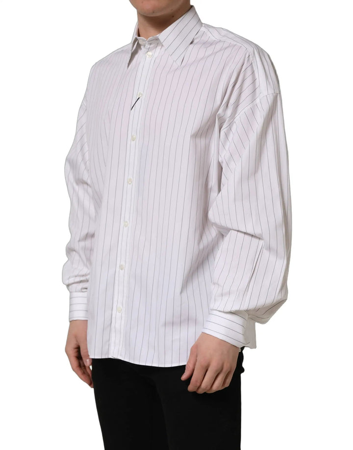 Dolce &amp; Gabbana Sample Sale | Dolce &amp; Gabbana White Stripes Cotton Men Formal Dress Shirt - | Designer outlet