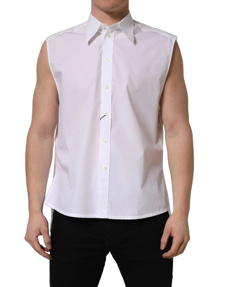Dolce &amp; Gabbana Sample Sale | Dolce &amp; Gabbana White Cotton Sleeveless Formal Dress Shirt - | Designer outlet