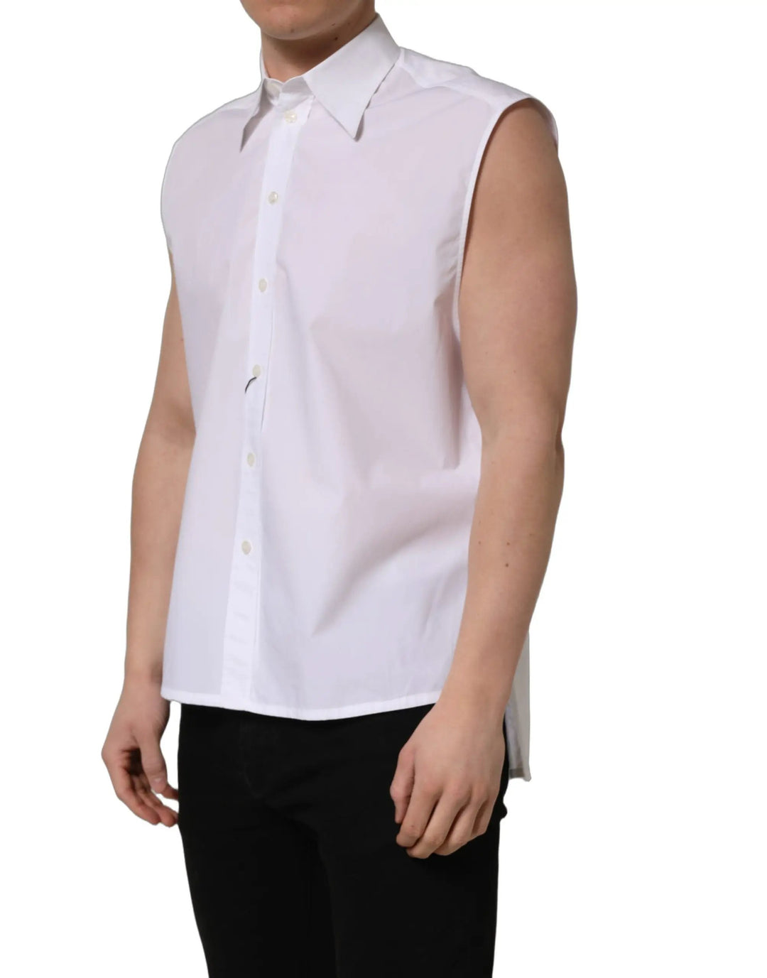 Dolce &amp; Gabbana Sample Sale | Dolce &amp; Gabbana White Cotton Sleeveless Formal Dress Shirt - | Designer outlet