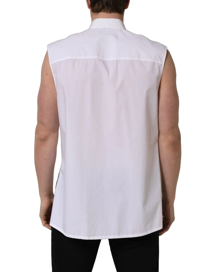 Dolce &amp; Gabbana Sample Sale | Dolce &amp; Gabbana White Cotton Sleeveless Formal Dress Shirt - | Designer outlet