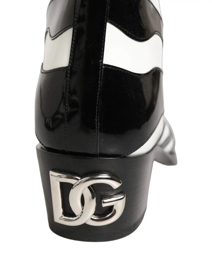 Dolce &amp; Gabbana Black White Zebra Knee High Men Boots Shoes
