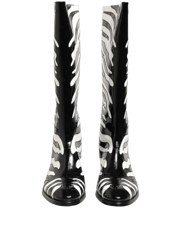 Dolce &amp; Gabbana Black White Zebra Knee High Men Boots Shoes