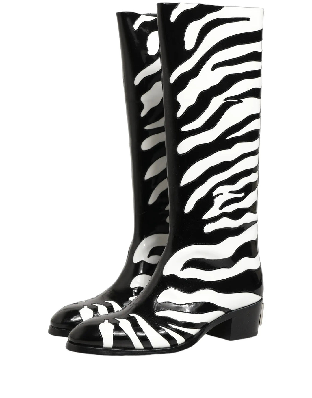 Dolce &amp; Gabbana Black White Zebra Knee High Men Boots Shoes
