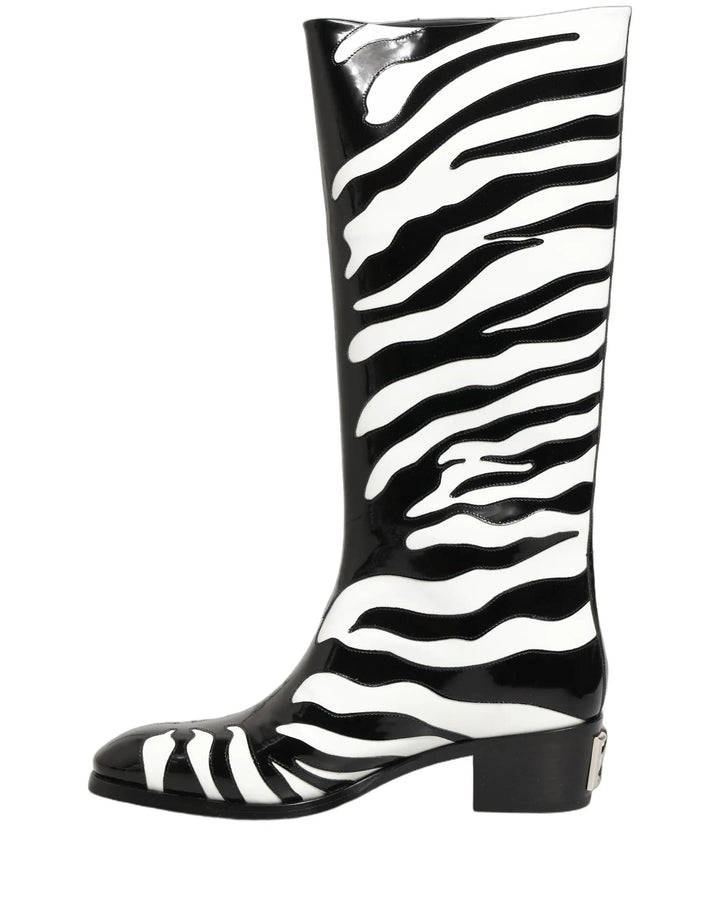 Dolce &amp; Gabbana Black White Zebra Knee High Men Boots Shoes