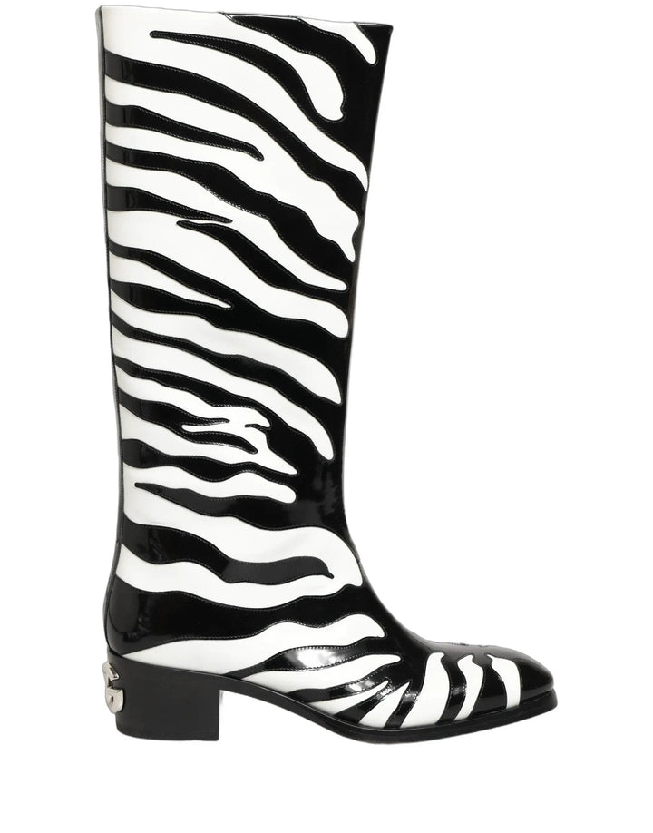 Dolce &amp; Gabbana Sample Sale | Dolce &amp; Gabbana Black White Zebra Knee High Men Boots Shoes - | Designer outlet
