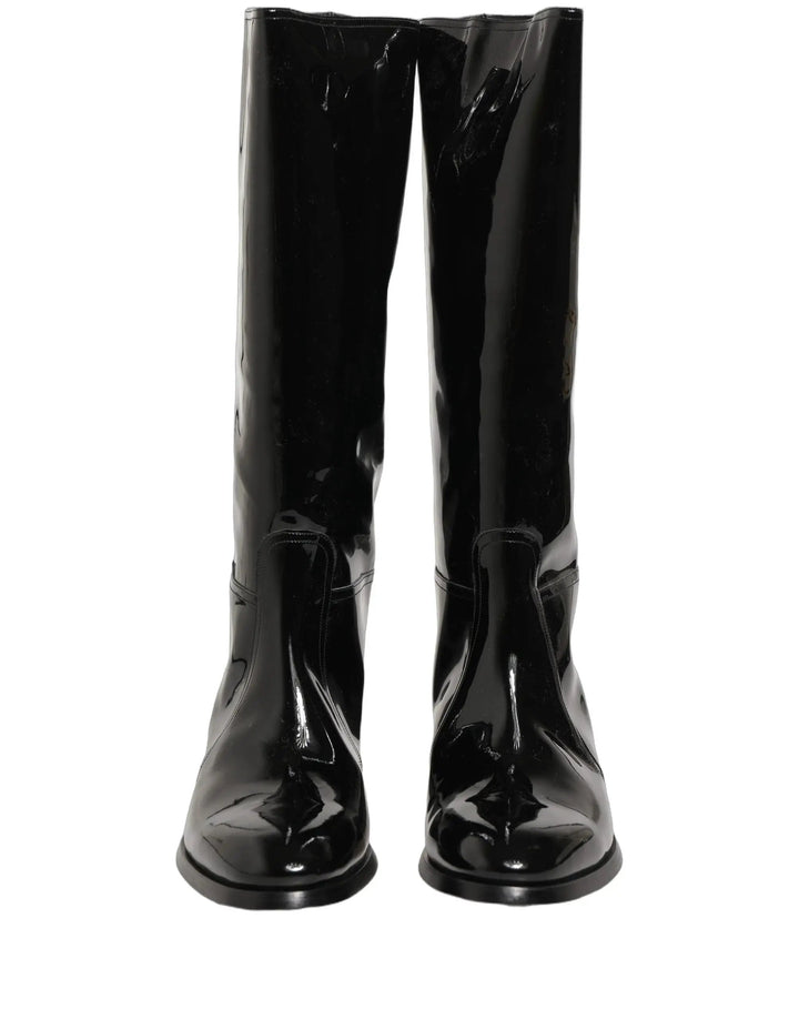 Dolce &amp; Gabbana Sample Sale | Dolce &amp; Gabbana Black Leather Knee High Heels Boots Shoes - | Designer outlet