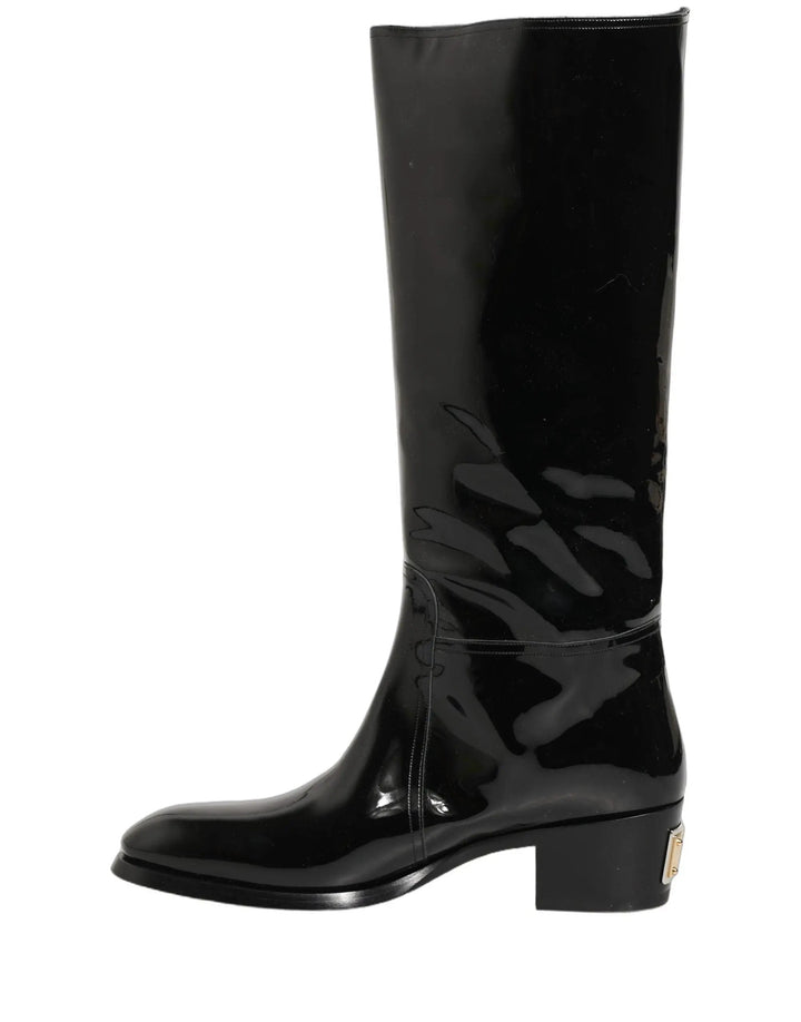 Dolce &amp; Gabbana Sample Sale | Dolce &amp; Gabbana Black Leather Knee High Heels Boots Shoes - | Designer outlet