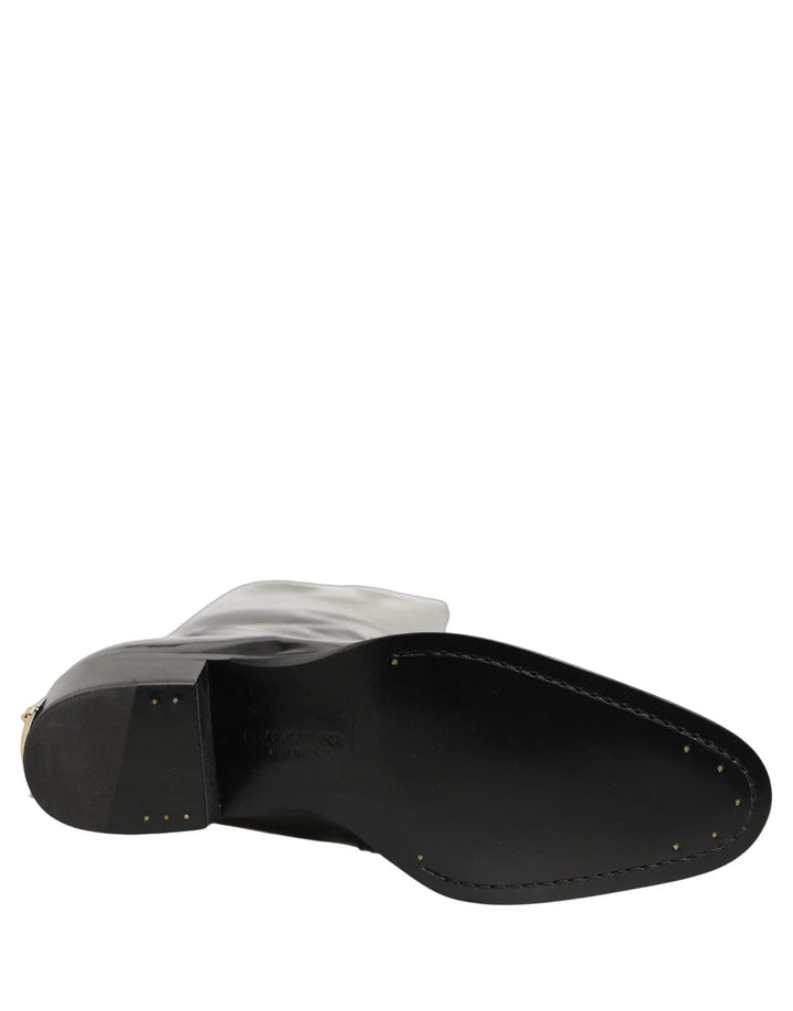Dolce &amp; Gabbana Sample Sale | Dolce &amp; Gabbana Black Leather Knee High Heels Boots Shoes - | Designer outlet