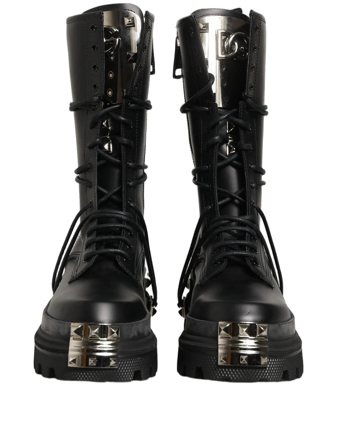 Dolce &amp; Gabbana Black Stud Platform Combat High Boots Shoes