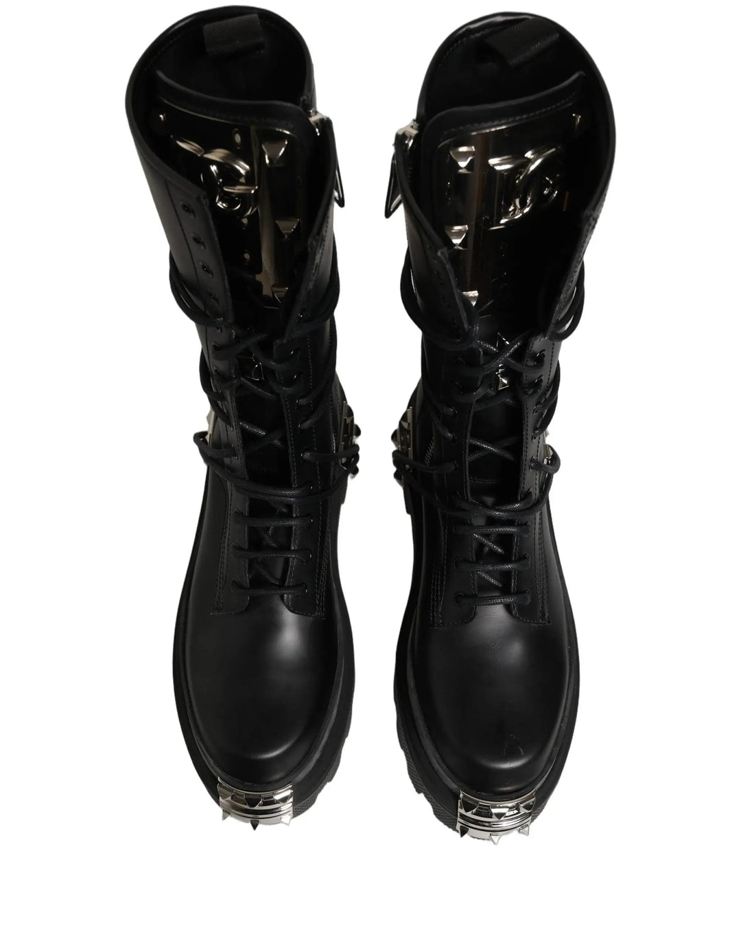 Dolce &amp; Gabbana Black Stud Platform Combat High Boots Shoes