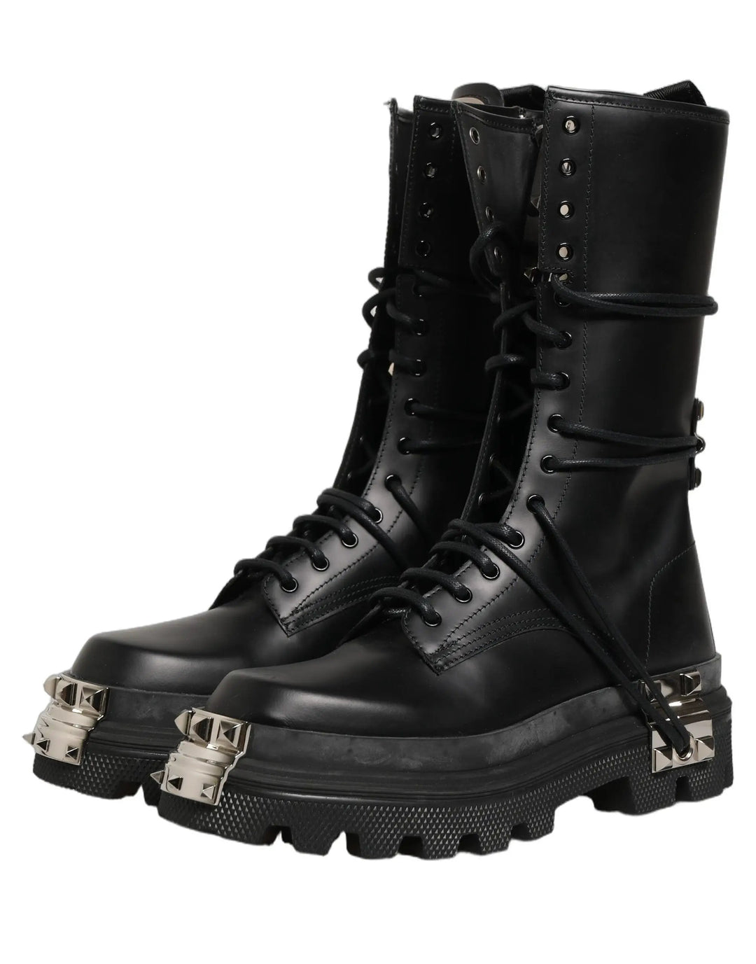 Dolce &amp; Gabbana Black Stud Platform Combat High Boots Shoes