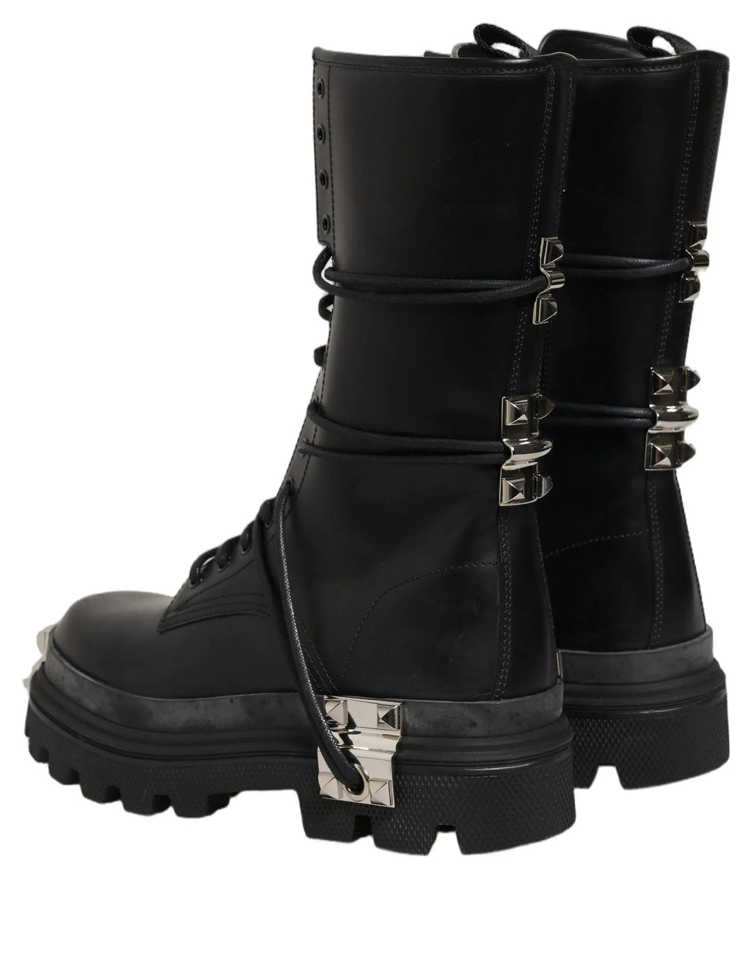 Dolce &amp; Gabbana Black Stud Platform Combat High Boots Shoes