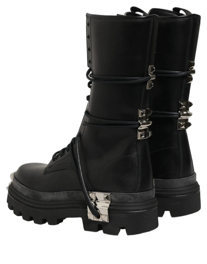 Dolce &amp; Gabbana Black Stud Platform Combat High Boots Shoes