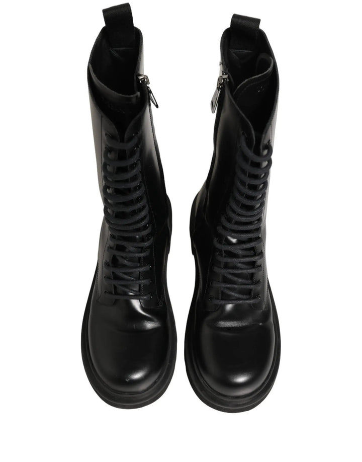 Dolce &amp; Gabbana Sample Sale | Dolce &amp; Gabbana Black Leather Lace Up Men Combat Boots Shoes - | Designer outlet