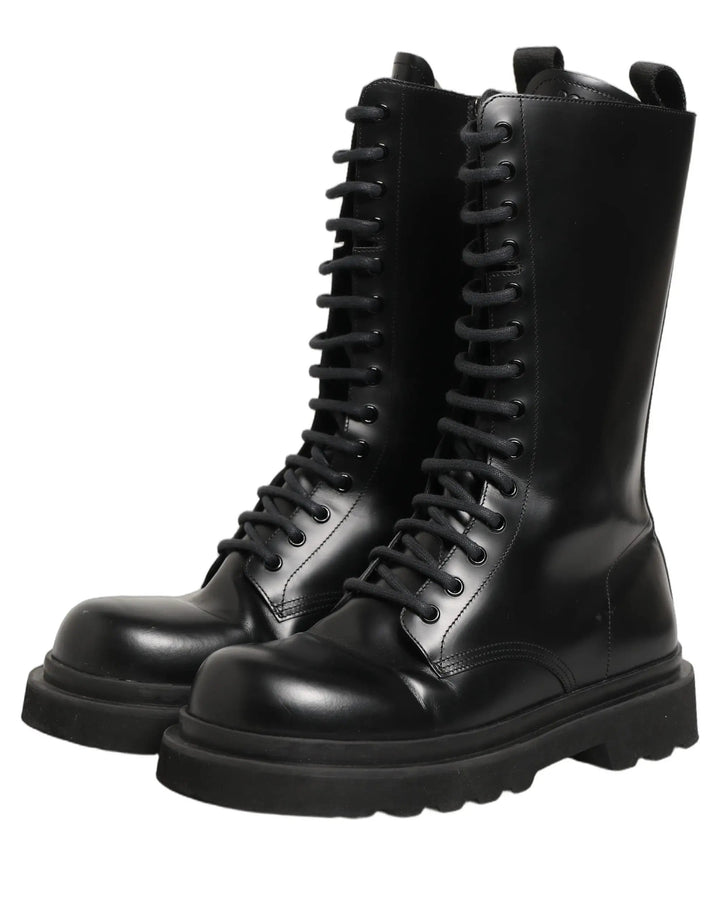 Dolce &amp; Gabbana Sample Sale | Dolce &amp; Gabbana Black Leather Lace Up Men Combat Boots Shoes - | Designer outlet