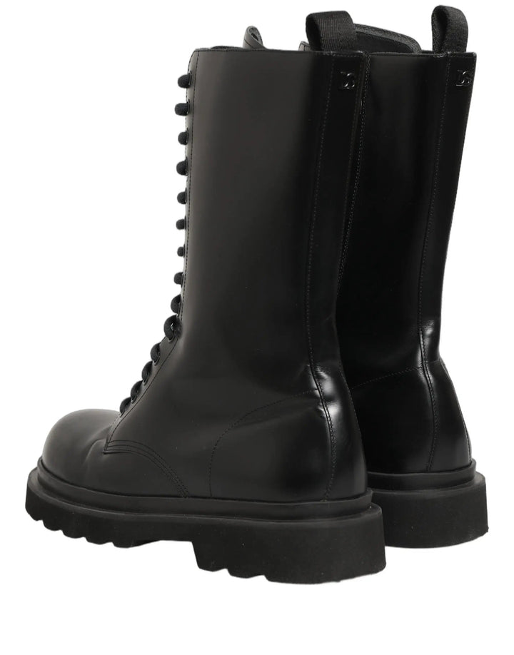 Dolce &amp; Gabbana Sample Sale | Dolce &amp; Gabbana Black Leather Lace Up Men Combat Boots Shoes - | Designer outlet