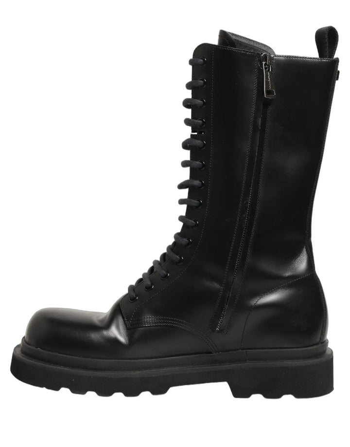 Dolce &amp; Gabbana Sample Sale | Dolce &amp; Gabbana Black Leather Lace Up Men Combat Boots Shoes - | Designer outlet